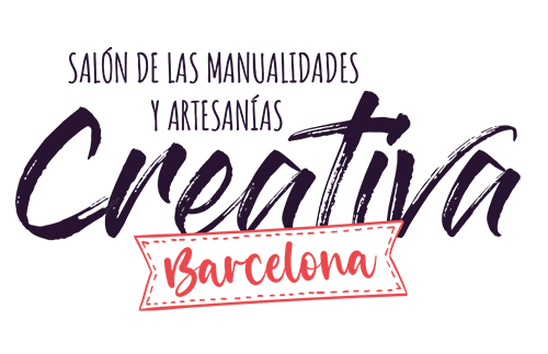 Logo de “Saló de les Manualitats i Artesania Creativa Barcelona” en tipografia morada i vermella sobre fons blanc