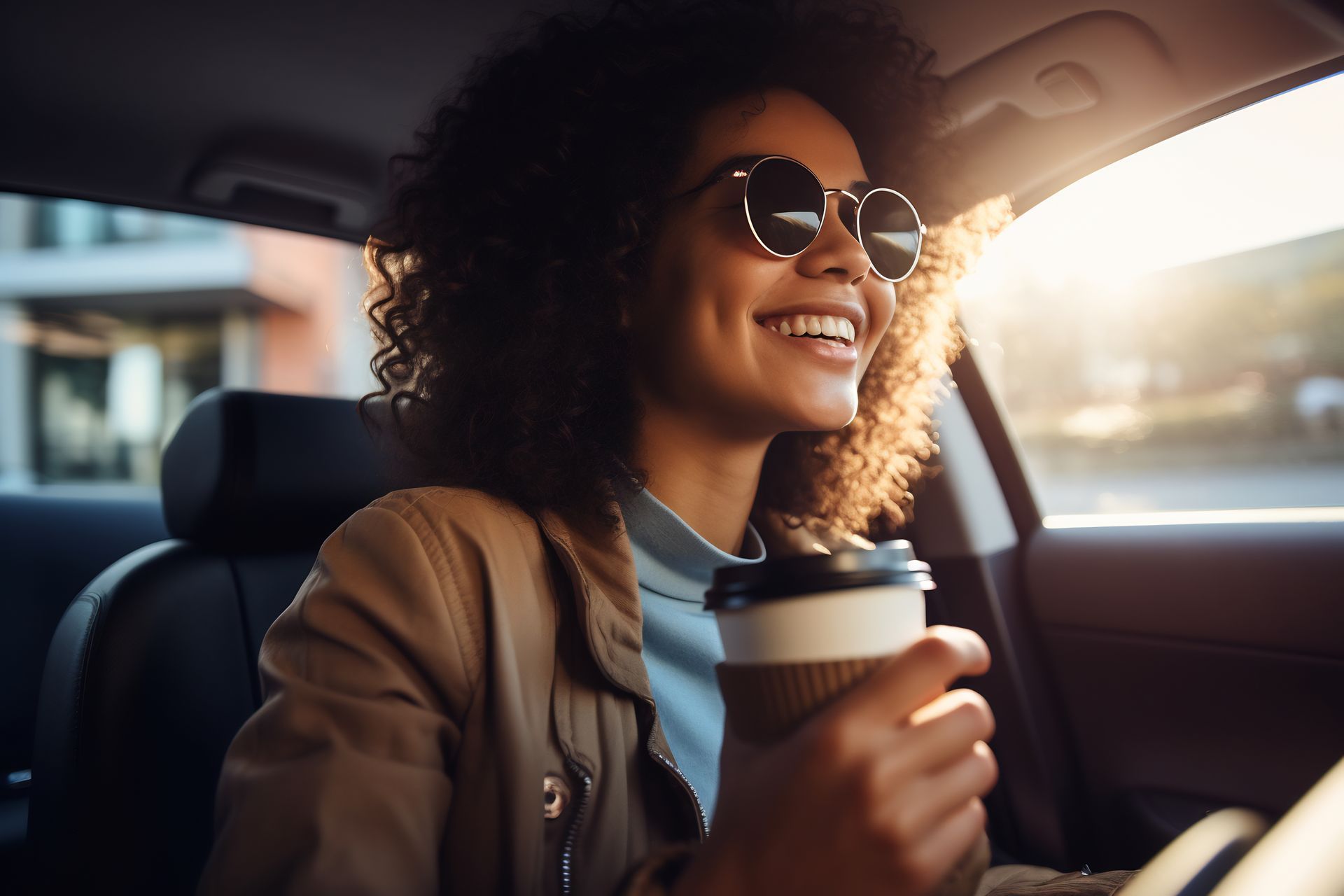 Personne heureuse dans un taxi conventionné