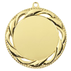Eine Goldmedaille mit einem gedrehten Muster darum