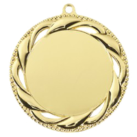 Eine Goldmedaille mit einem gedrehten Muster darum