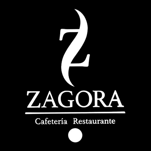 Logotipo de Zagora Café. Texto blanco sobre fondo negro. Incluye una
