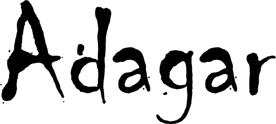 Mustalla k&auml;sin kirjoitettu sana &rdquo;Adagar&rdquo;  logo