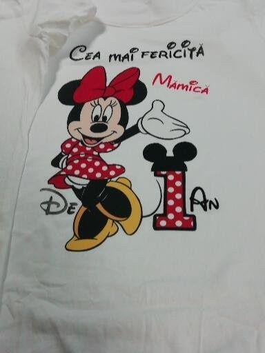 Camiseta blanca con diseño de Minnie Mouse y texto 