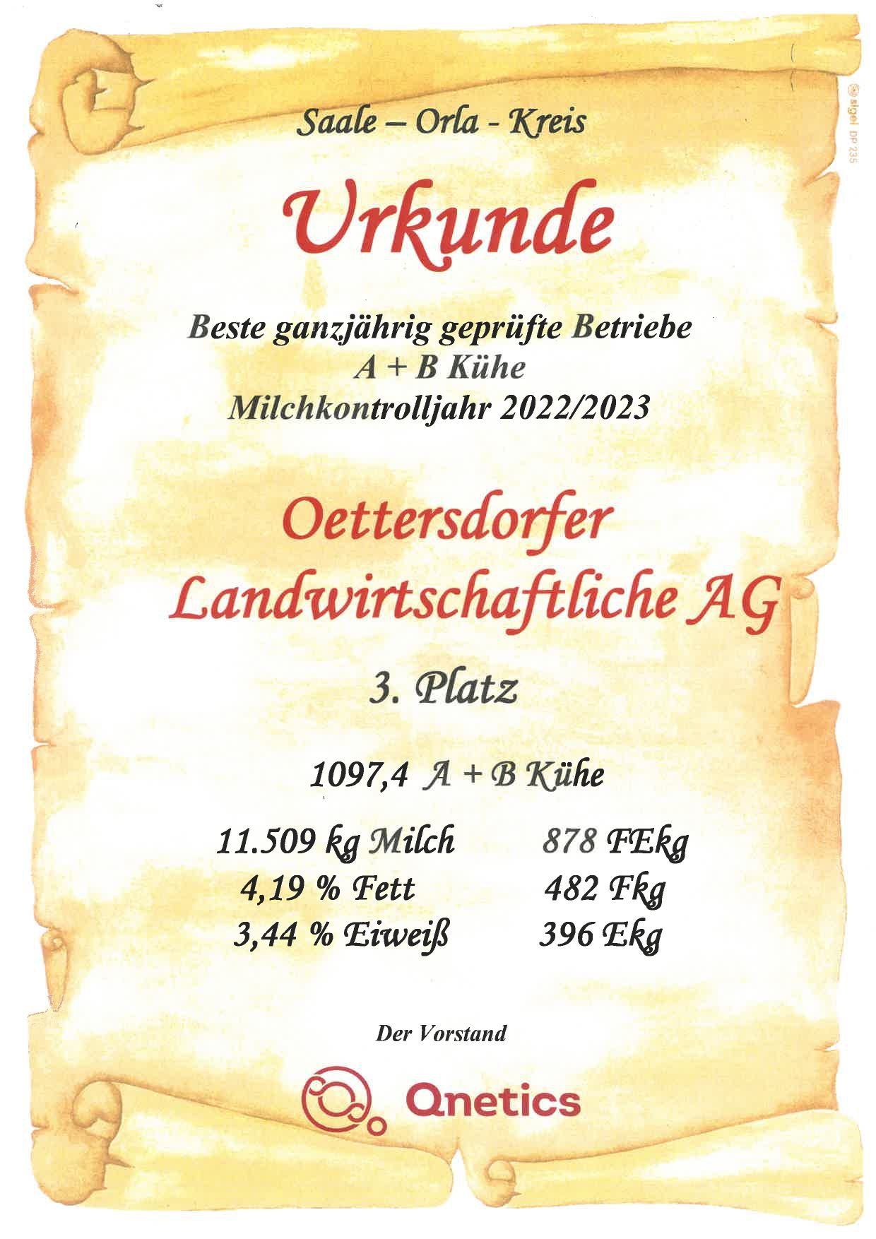 ottersdorfer landwirtschaftliche ag - urkunde 3. platz