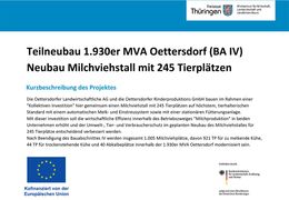 Text zur Ankündigung eines neuen Milchviehstalls in Oettersdorf, Deutschland, mit 245 Tierplätzen, finanziert von der EU.