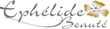 Logo pour Eph&eacute;lide Beaut&eacute; pr&eacute;sentant une &eacute;l&eacute;gante typographie grise cursive &agrave; c&ocirc;t&eacute; d'une ic&ocirc;ne florale dor&eacute;e &agrave; quatre p&eacute;tales.