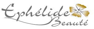 Le logo d'Éphélide Beauté présente un texte stylisé gris avec un symbole doré en forme de fleur à droite.