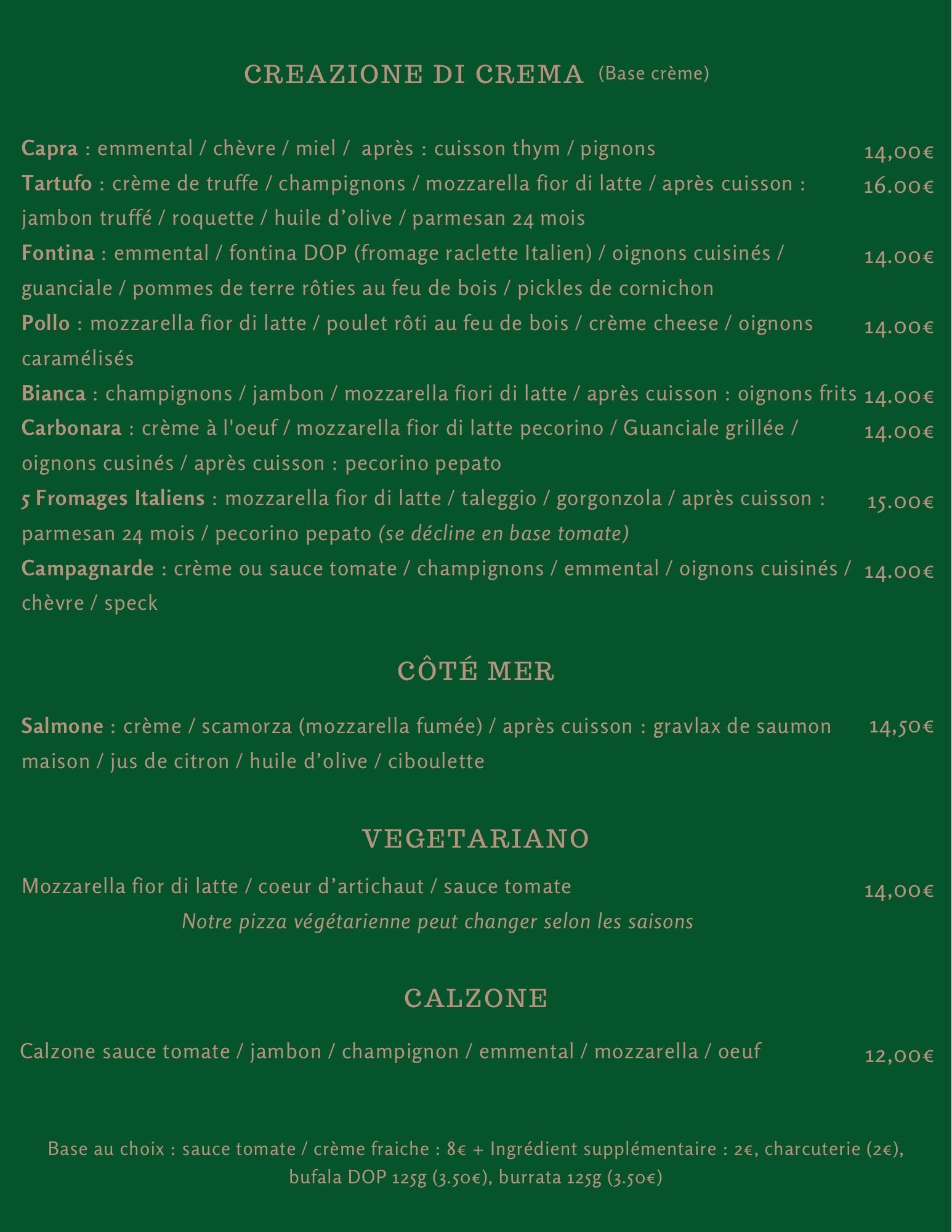 Carte des pizzas revisitées