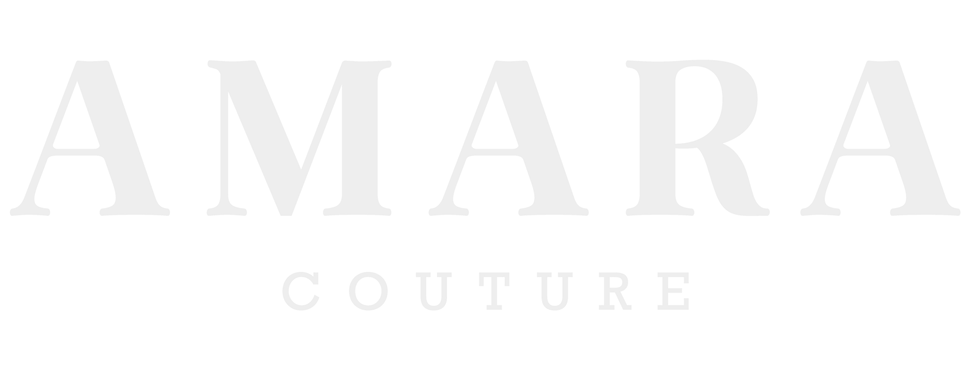 Logotipo de AMARA COUTURE en texto gris claro sobre fondo blanco.