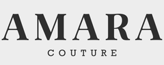 Logotipo de AMARA COUTURE en texto negro con serifa sobre un fondo gris claro