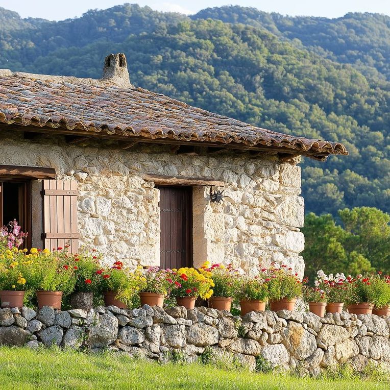 Maison avec une façade en pierres sèches