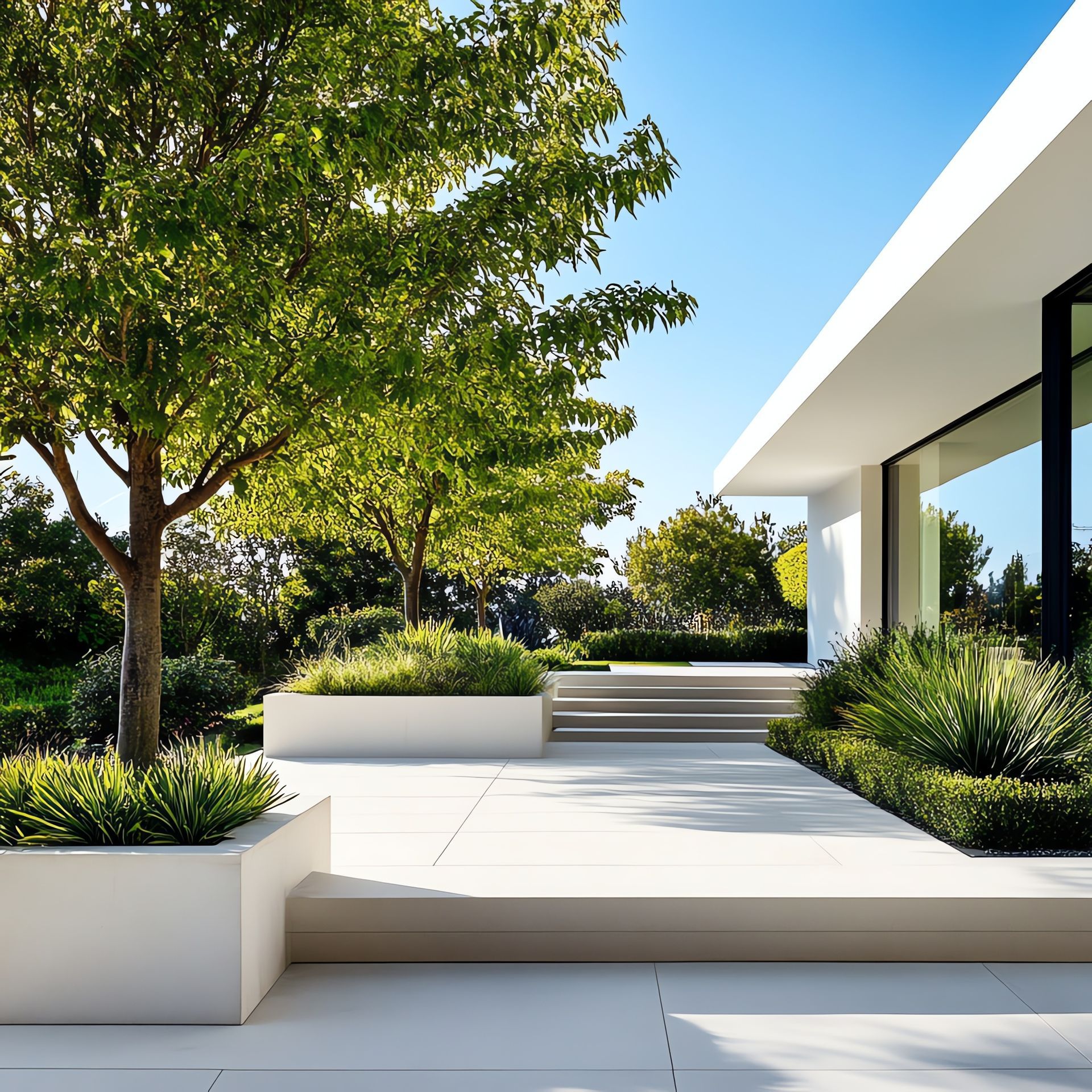 Terrasse en carrelage blanc