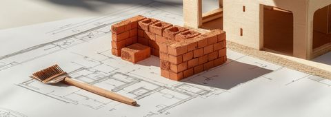 Un mur en brique sur un plan d'architecte