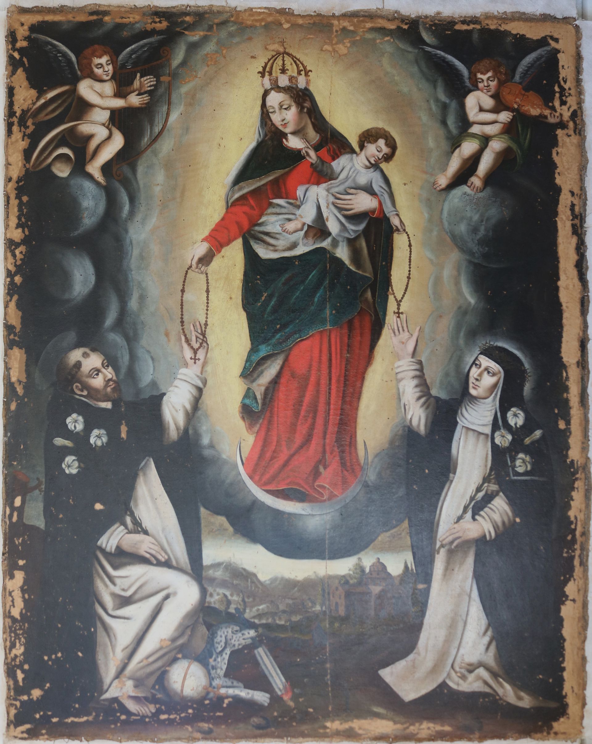 Tableau après restauration : tableau avec une sainte et des anges.