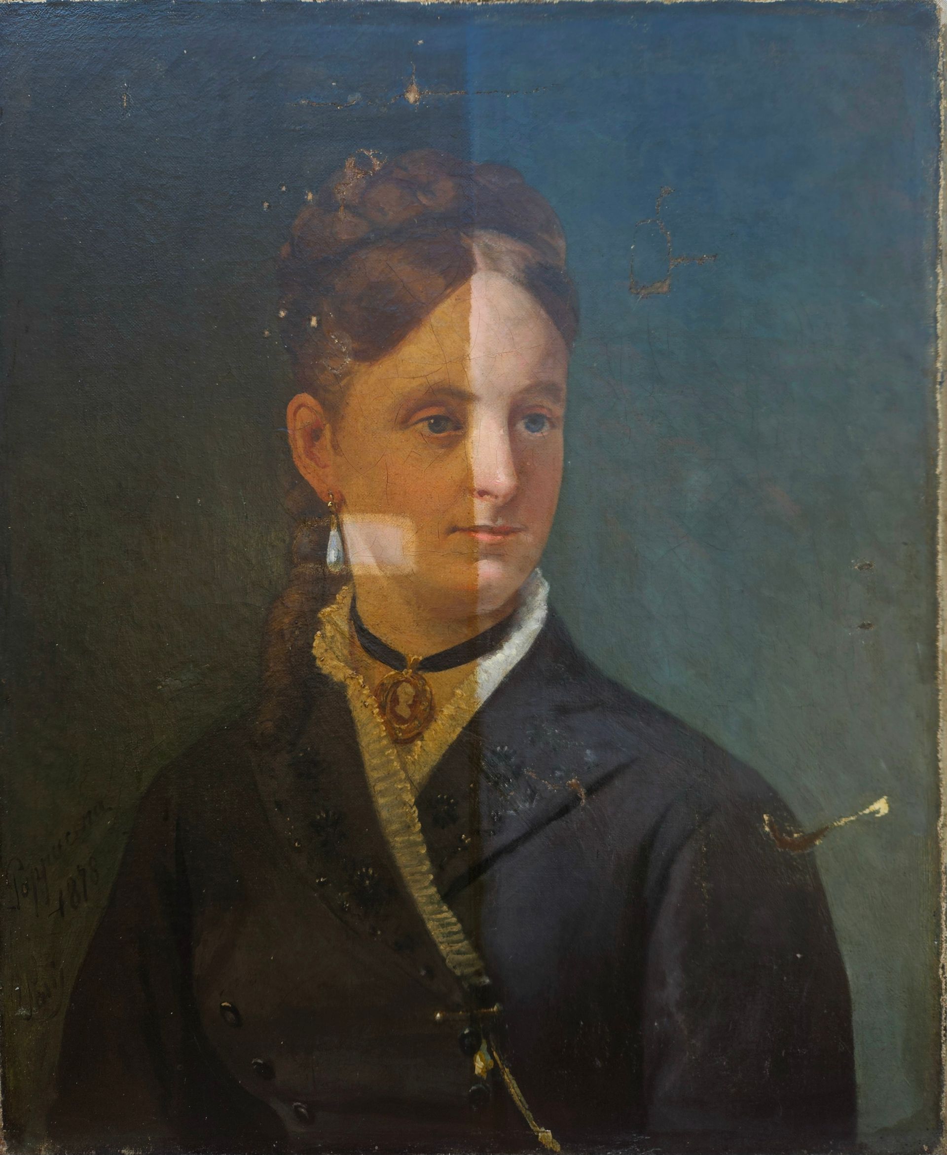 Tableau à moitié restauré.