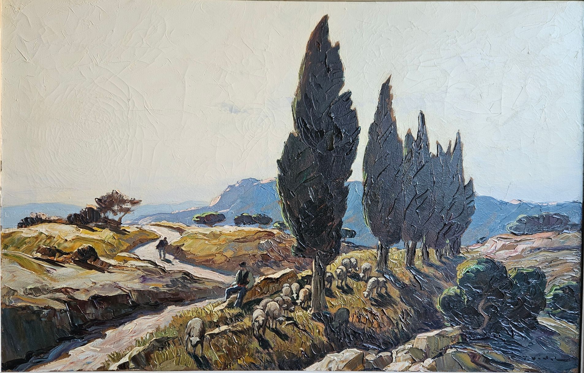 Paysage peint mais légèrement abîmé