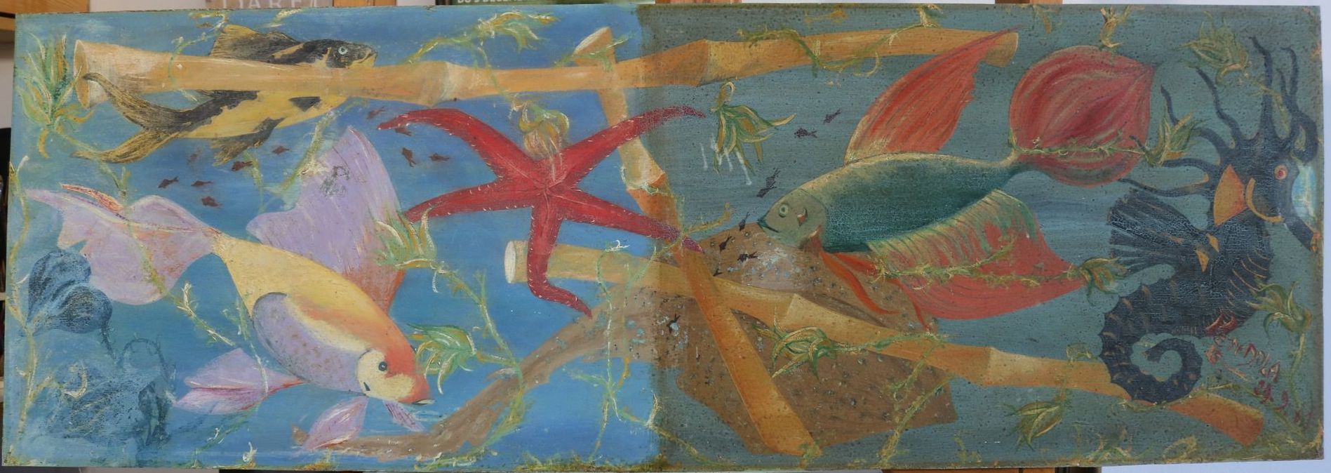 Restauration d'un tableau bleu.