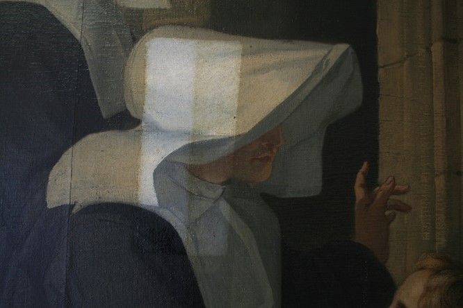 Tableau peint représentant une nonne.