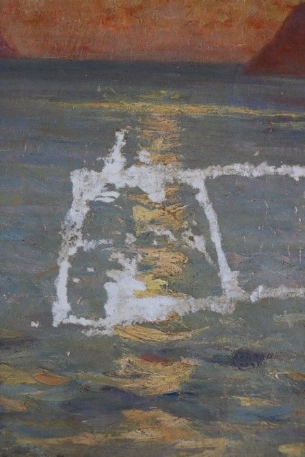 Tableau d'un reflet de lumière dans l'eau avant restauration.