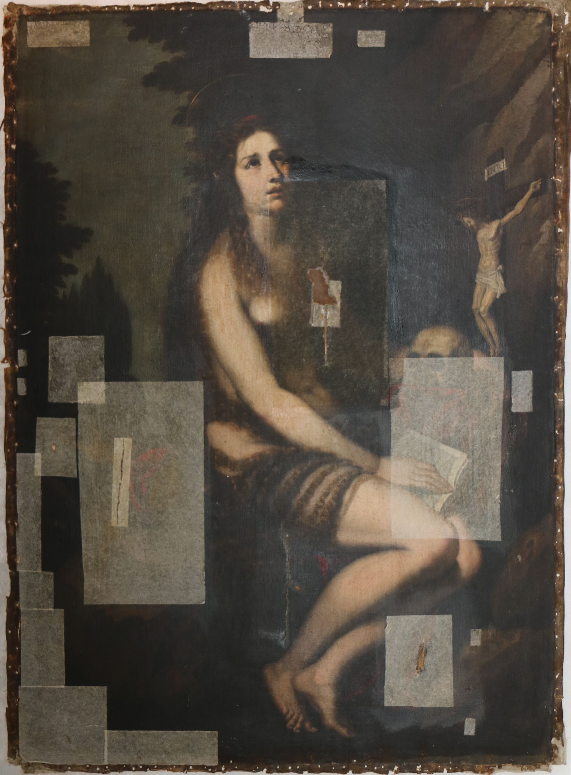 Tableau avant restauration : femme avec jésus en fond.