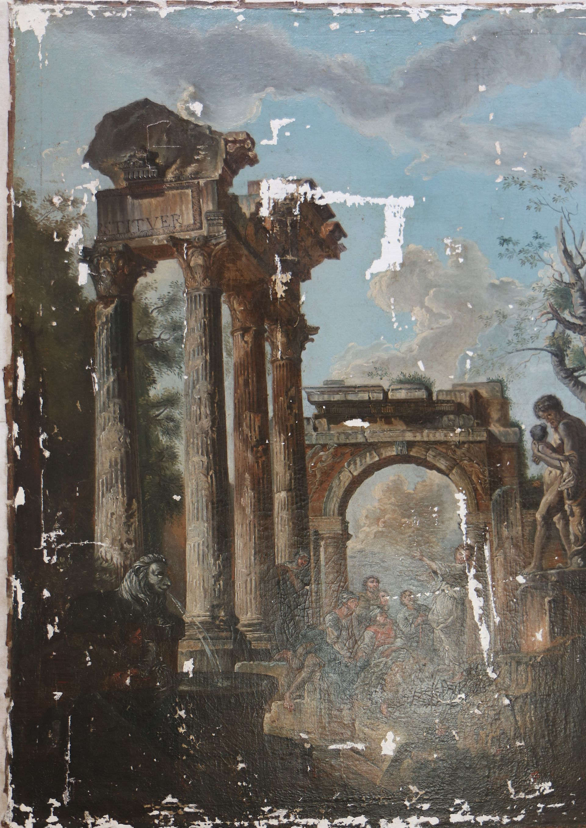 Tableau avec des colonnes pendant la restauration.