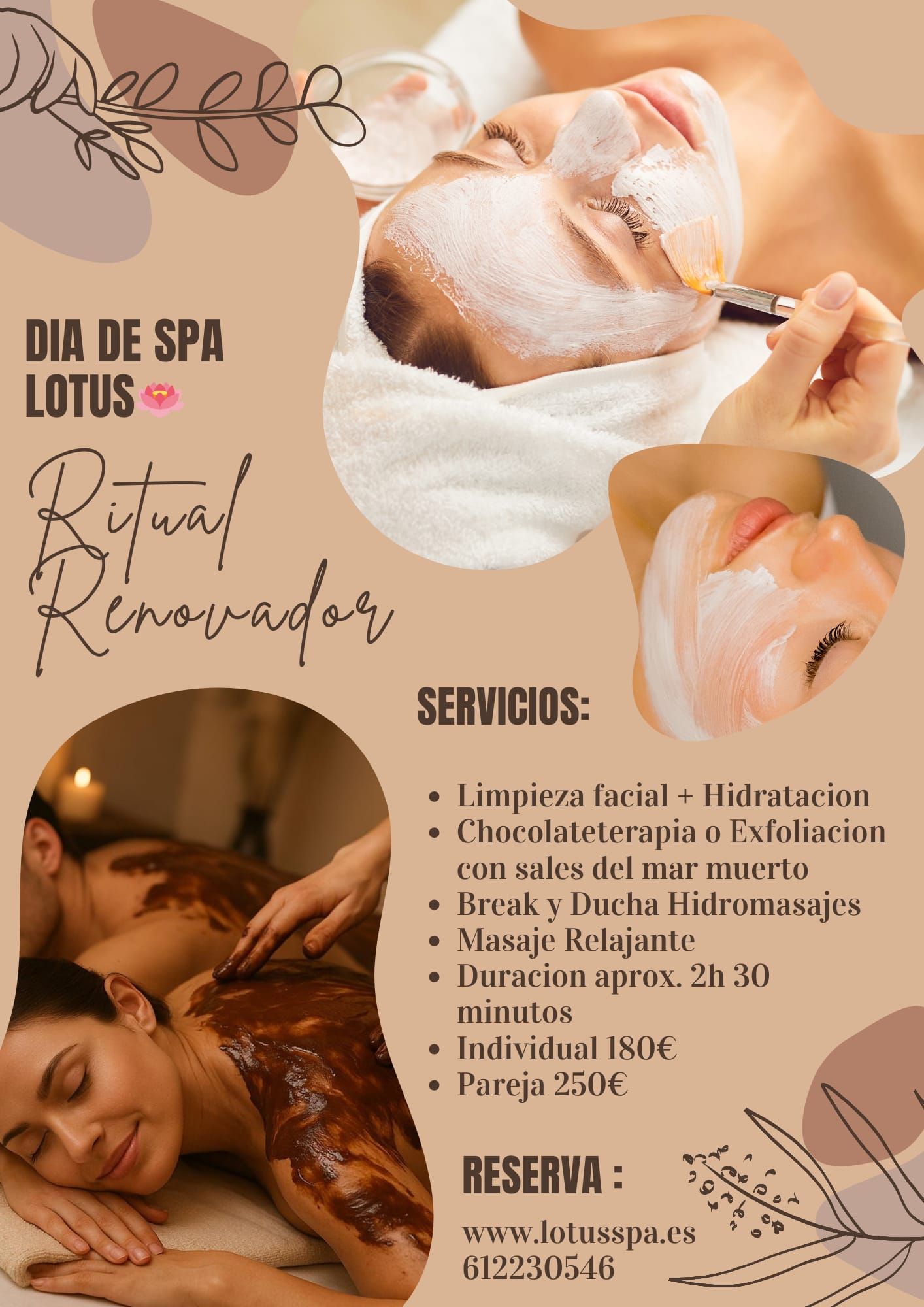Promoción de día de spa: Tratamientos faciales y corporales. Opciones para parejas e individuales.