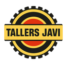 Logotipo de Tallers Javi, un taller mecánico. Tiene forma de engranaje con el nombre en un recuadro dorado en el centro.