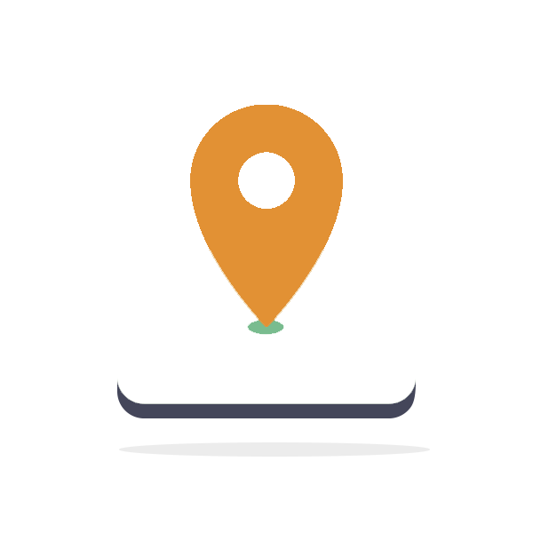 Broche de localisation orange au-dessus d'un smartphone.