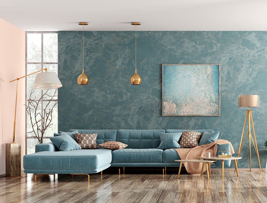 Papier peint marbré bleu dans un salon