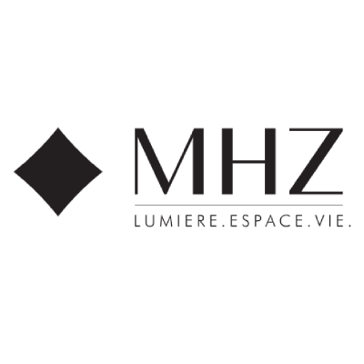 A black and white logo for mhz lumiere espace vie