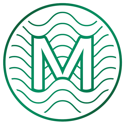 La letra m está en un círculo verde con ondas a su alrededor.