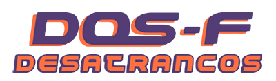 Un logotipo morado y naranja para Dos-F Desacrancos.