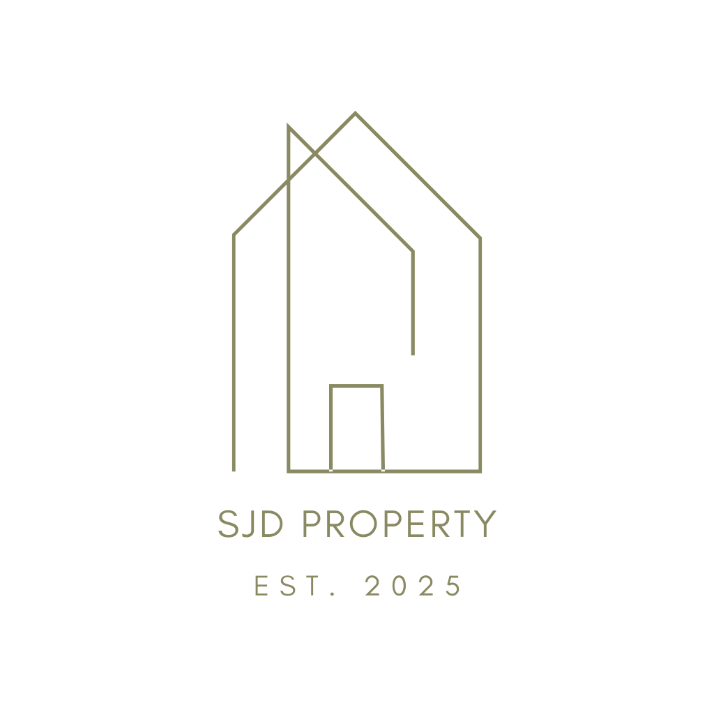 Logo for SJD Property. Features a stylised house outline in green with text 