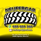 Logotipo para NEUFERGAR: un neum&aacute;tico con informaci&oacute;n de contacto: tel&eacute;fono, email y direcci&oacute;n en &Aacute;guilas, Murcia, Espa&ntilde;a.