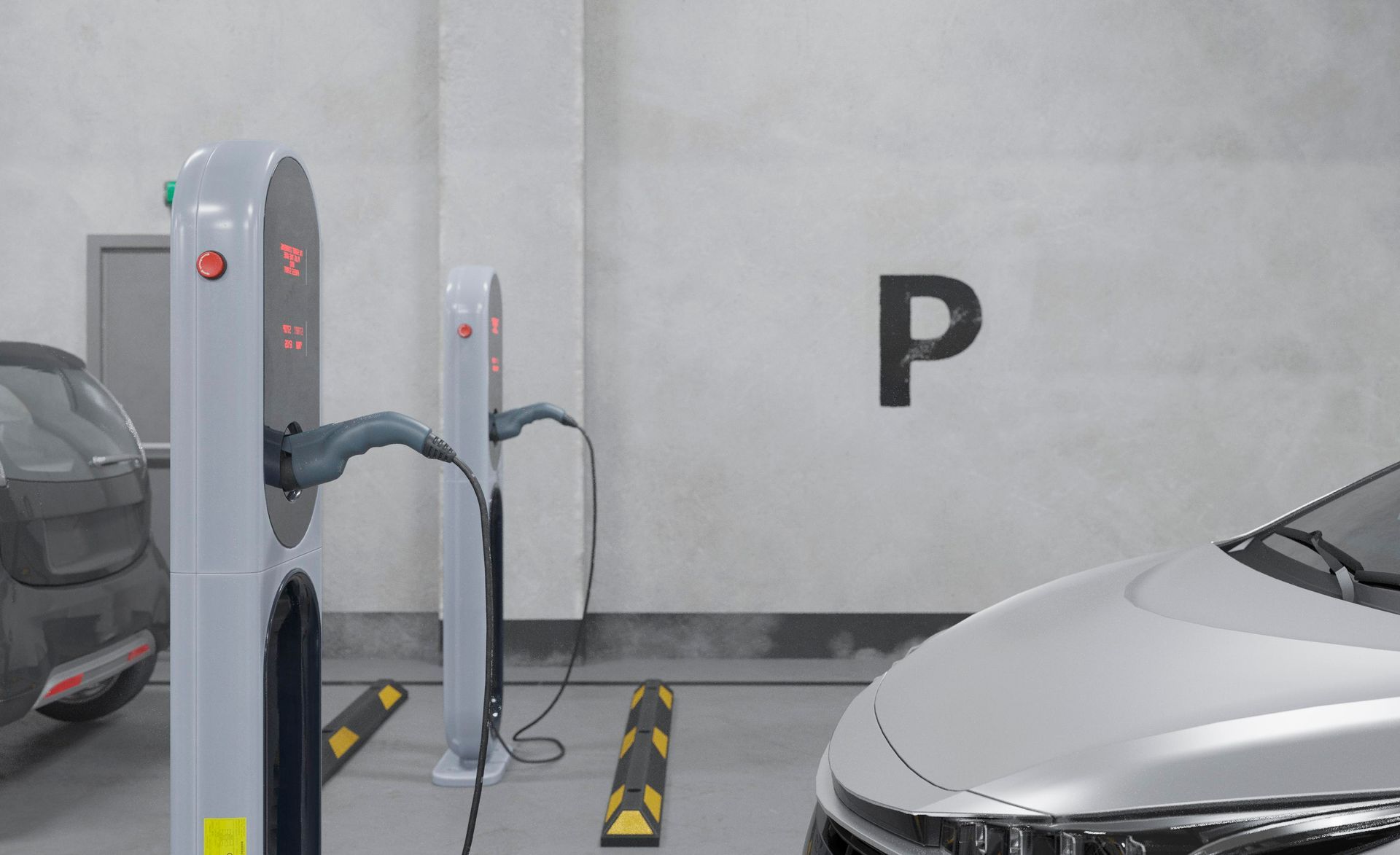 Voiture qui charge dans un parking sous-terrain
