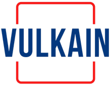Accueil Vulkain en bleu, à l'intérieur d'un carré bordé de rouge.