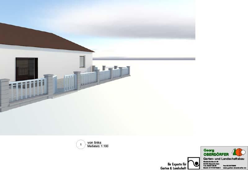 Ein 3D-Modell eines Hauses mit einem Zaun davor