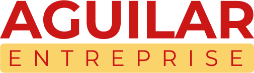 Logo d’Aguilar Entreprise en rouge et jaune sur fond blanc