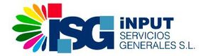 Logotipo de iSG iNPUT SERVICIOS GENERALES SL, con diseño floral colorido y letras azul marino.