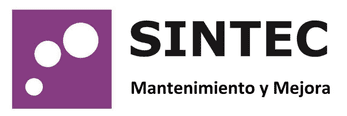 Logotipo de SINTEC. Cuadrado morado con tres círculos blancos, texto "SYNTHESIS" y "Mantenimiento y Mejora" en negro.