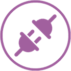 Ícono de enchufe desconectado de color morado dentro de un círculo morado.