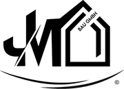 Schwarz-wei&szlig;es Logo mit stilisiertem &bdquo;JM&ldquo; und Hausumriss mit der Aufschrift &bdquo;BAU GMBH&ldquo;