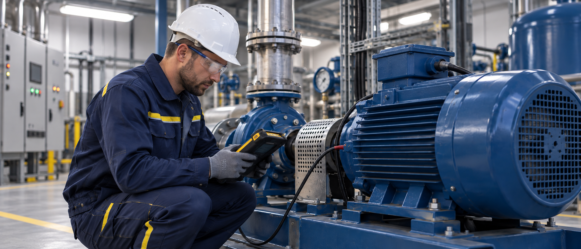 Techniker Mayer Elektromotoren beim Kunden vor Ort