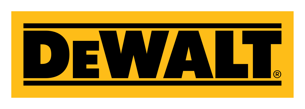 Logotipo de DeWALT en negro sobre fondo amarillo.