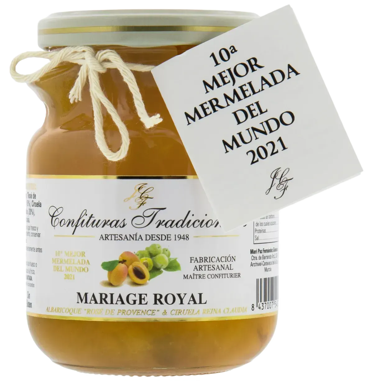 Jar of Mariage Royal orange marmalade with a white award tag reading “10ª mejor mermelada del mundo 2021”