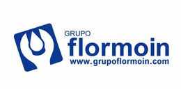 Logotipo de Grupo Flormoin en azul y blanco con la URL del sitio web.
