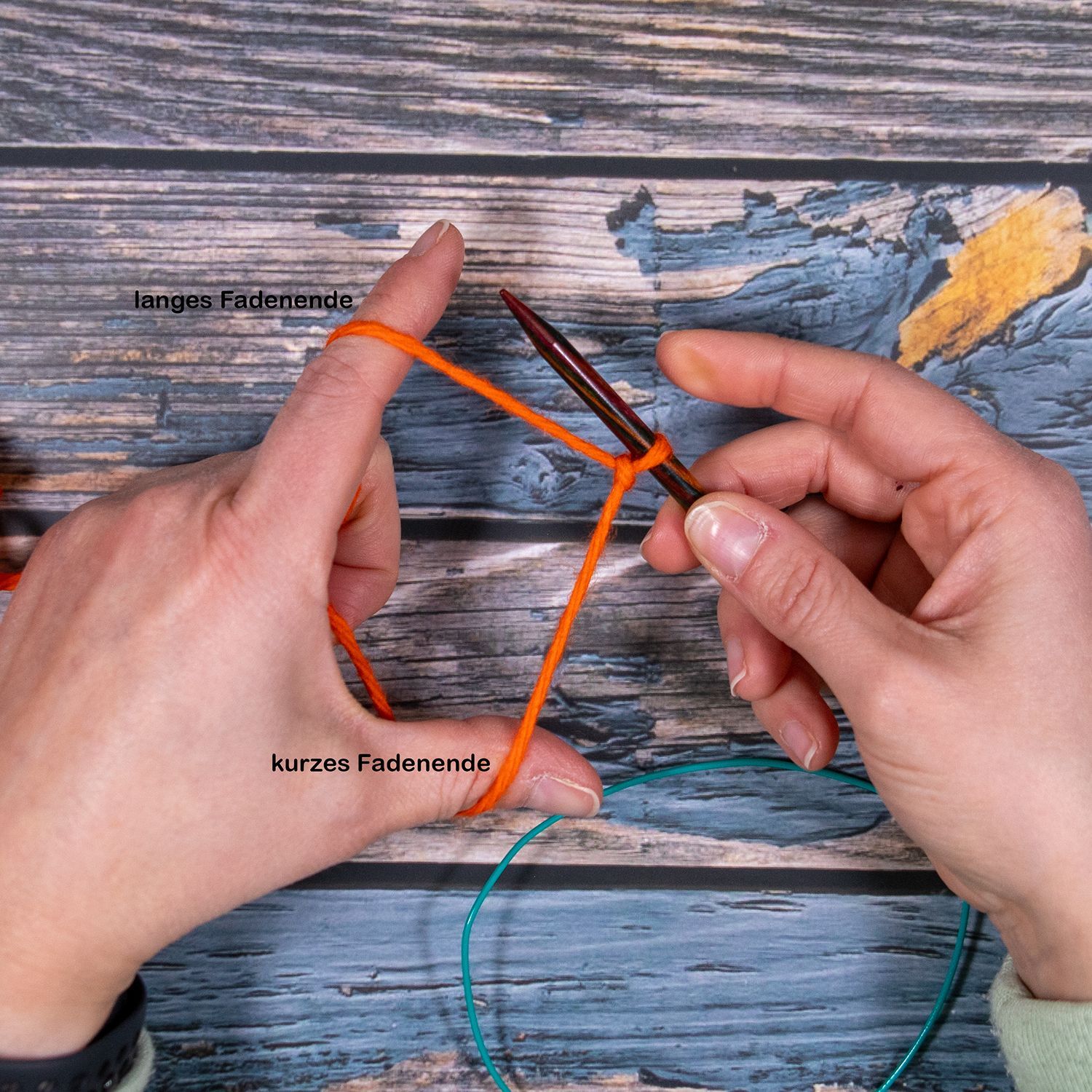 Fadenhaltung ital. Maschenanschlag Start