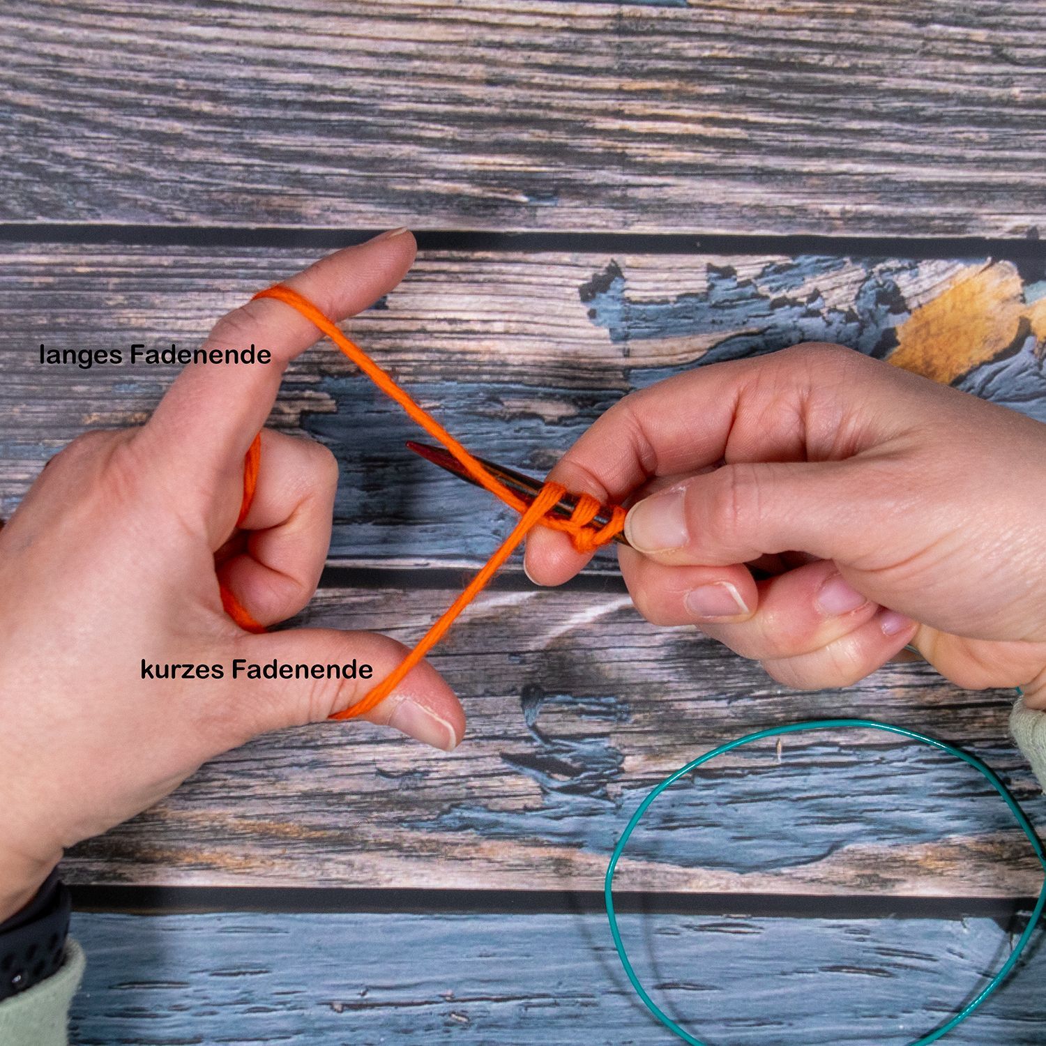 Schritt 3, rechte Masche ital. Maschenanschlag