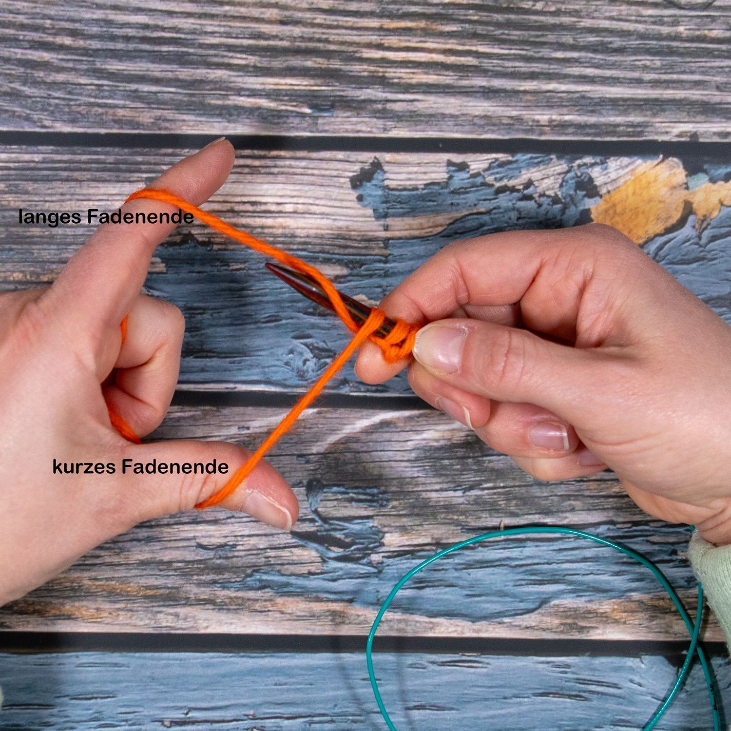 rechte Masche ital. Maschenanschlag Schritt 4