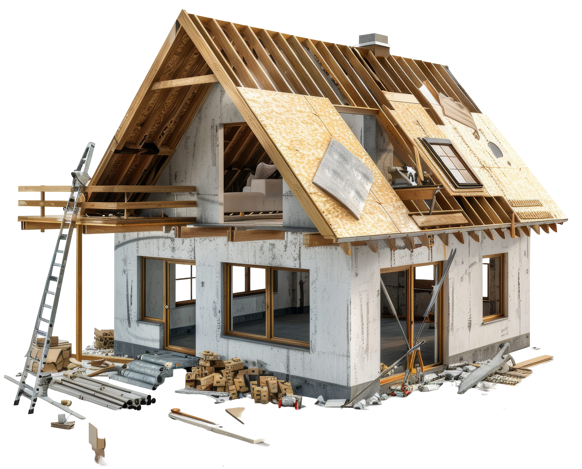 Modèle 3D d'un maison en travaux